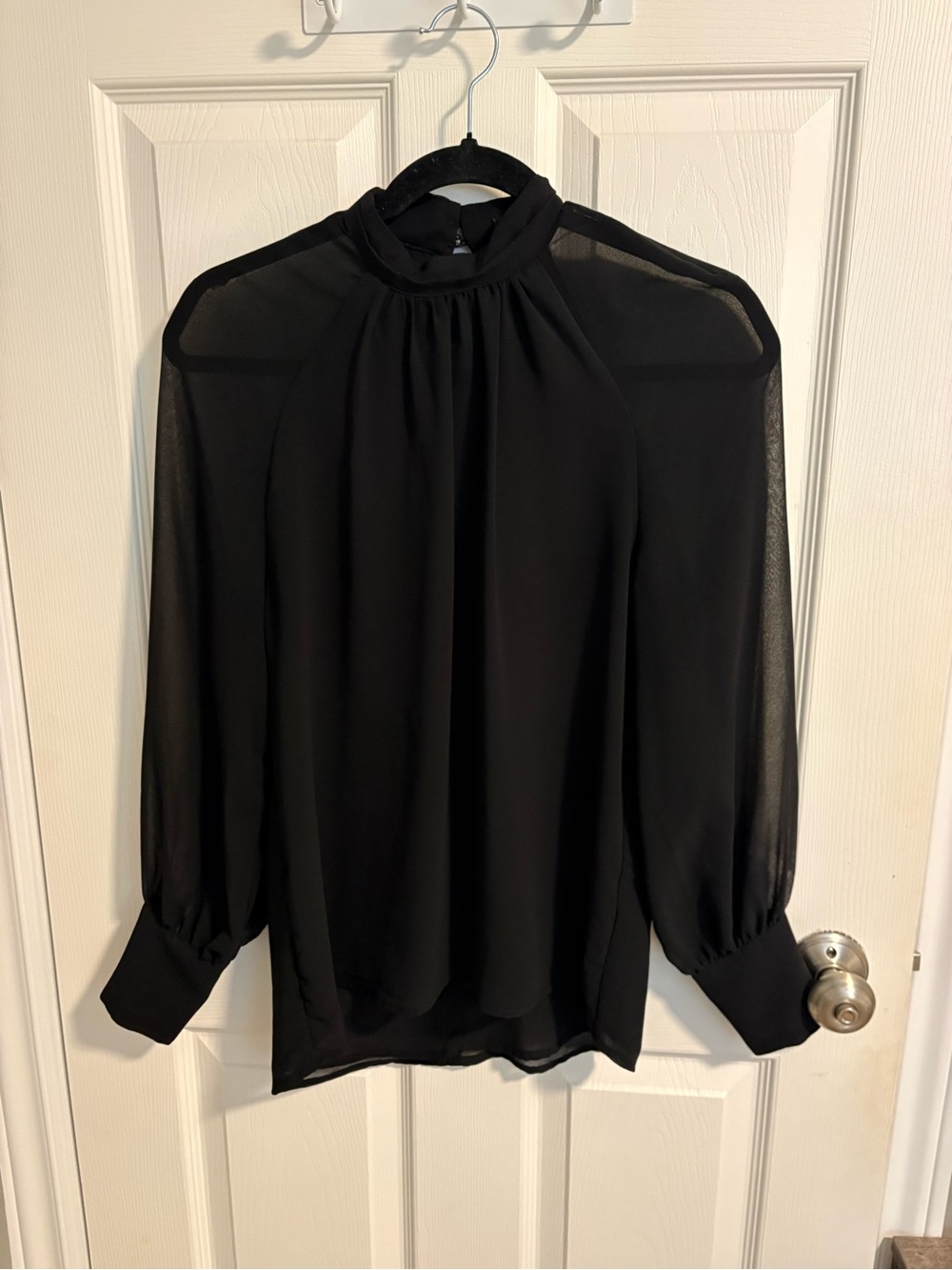Dynamite Black Sheer High-Neck Blouse